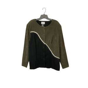 VTG 80s Faux Suede Women's Blazer Jacket Button Up Size 22 Plus Black/Green